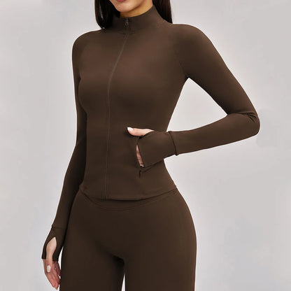 Women’s Zip-Up Performance Jacket – Long Sleeve Quick-Dry Gym & Yoga Activewear