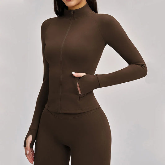 Women’s Zip-Up Performance Jacket – Long Sleeve Quick-Dry Gym & Yoga Activewear
