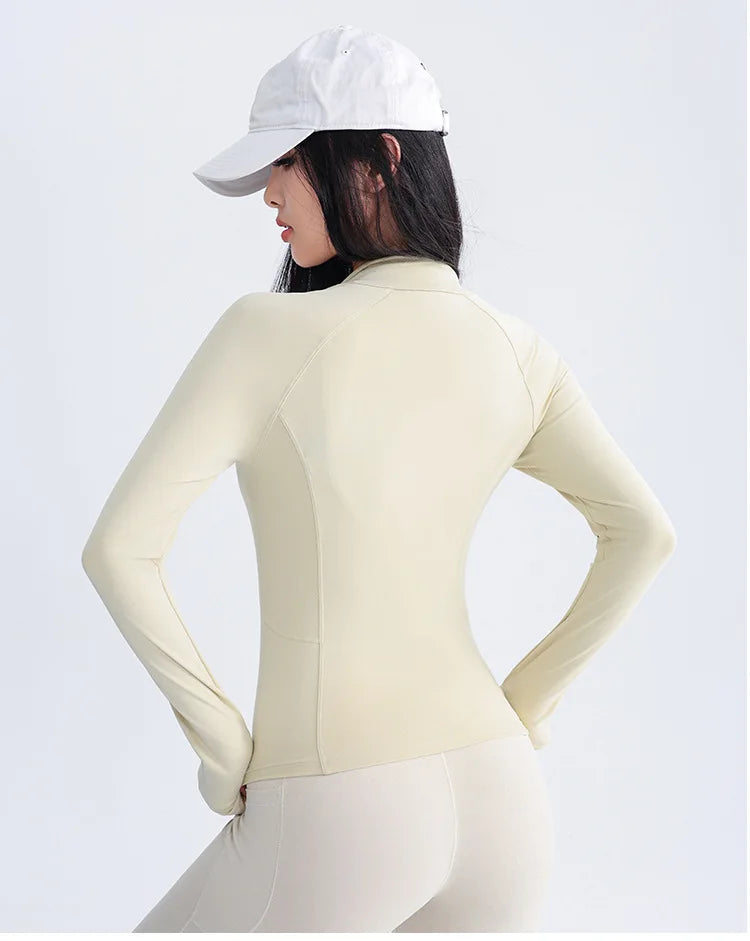 Women’s UV-Protect Slim Fit Zip Jacket – Stand Collar Long Sleeve Activewear for Gym & Running