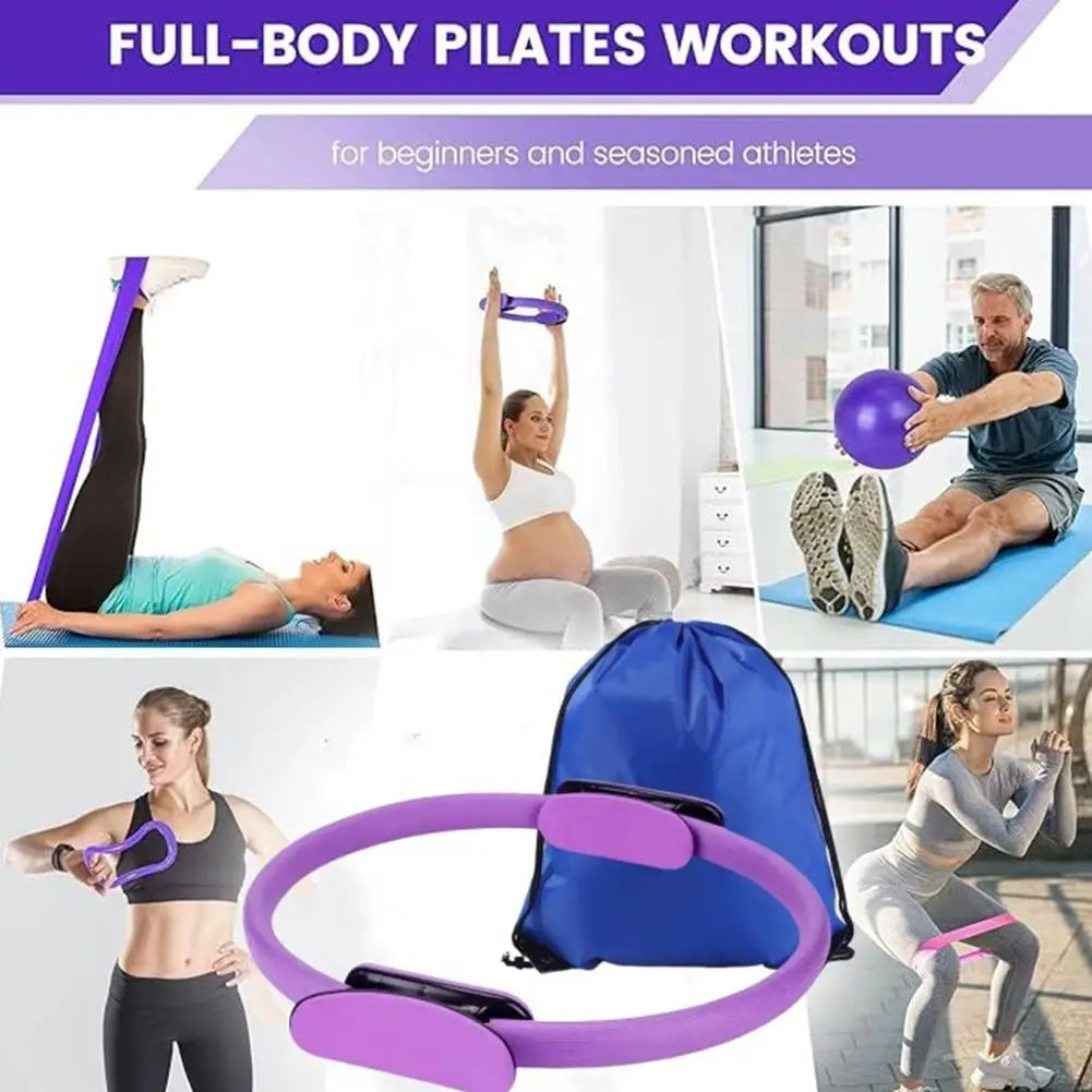 Pilates Ring Set 13 Pcs - Home Gym Equipment for Strength Training, Toning & Stretching incl. Yoga Accessories - All Levels
