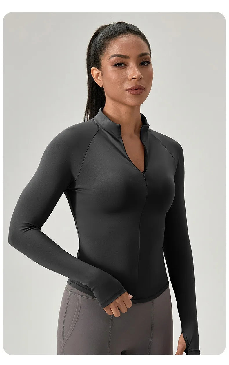 Women's Half-Zip Performance Top – Sculpt Fit Long Sleeve Activewear