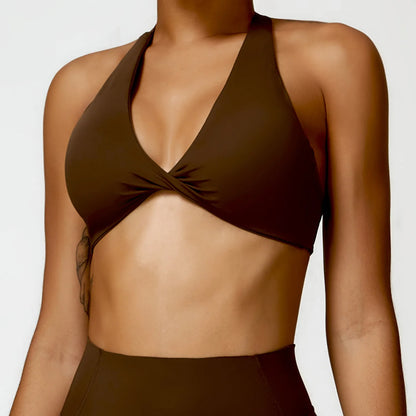 SculptFit Halter Sports Bra – Open Back Push-Up Gym Top