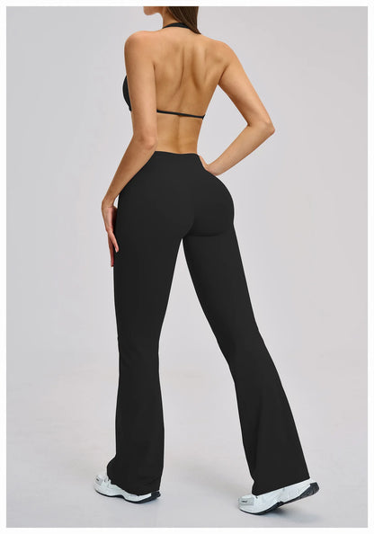 Women’s Flare Leggings Set with Hollow Back Sports Bra | Gym & Yoga