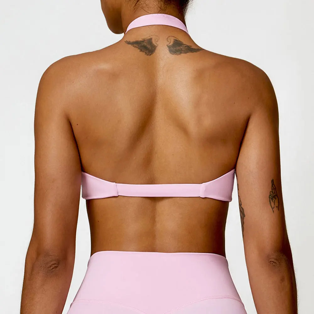 SculptFit Halter Sports Bra – Open Back Push-Up Gym Top