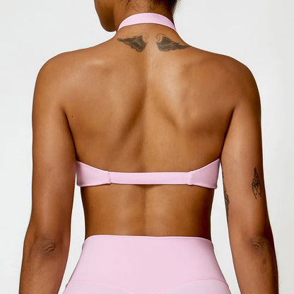 SculptFit Halter Sports Bra – Open Back Push-Up Gym Top