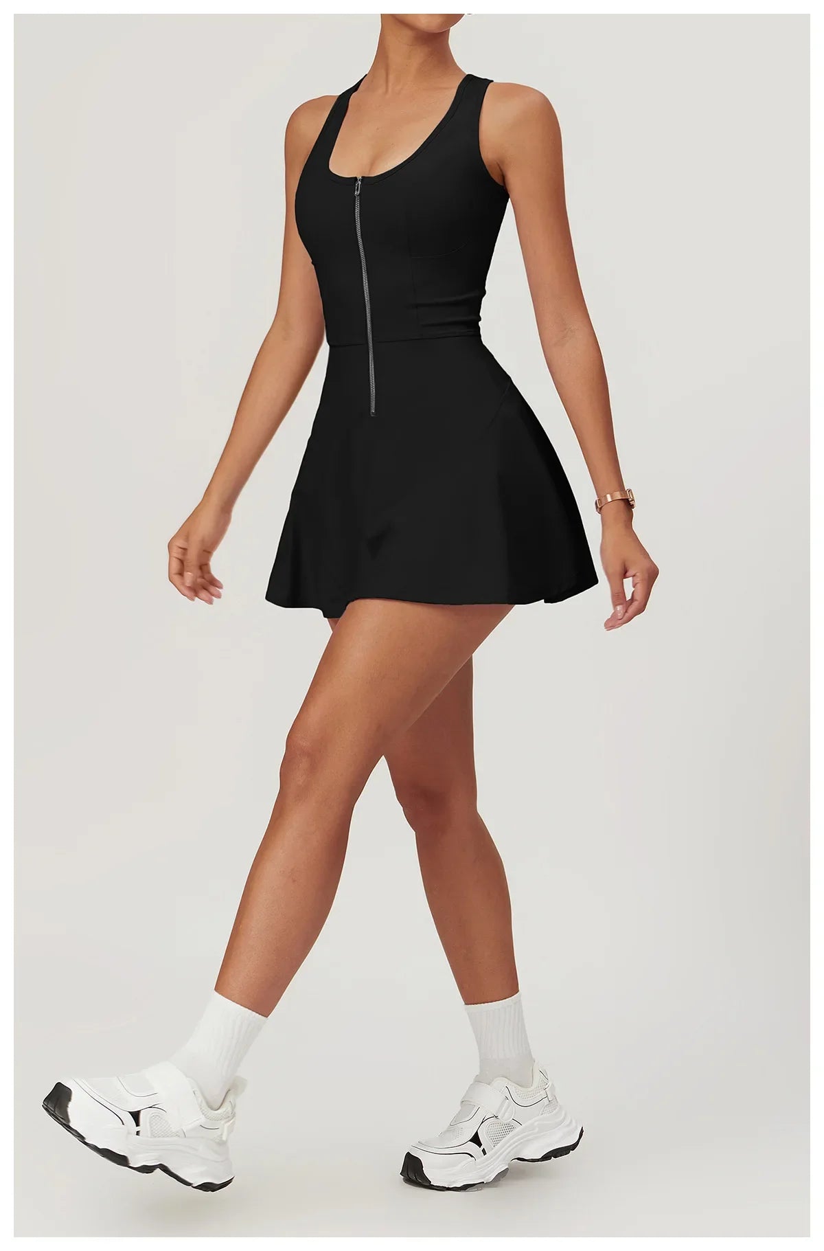 Women’s 2-in-1 Tennis Dress & Shorts Set – Sleeveless Half Zip Workout & Running Outfit