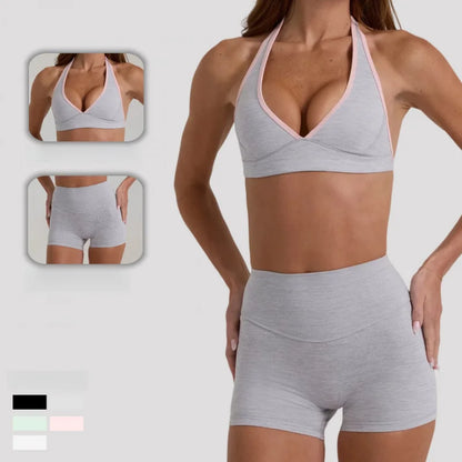 Women’s High Elastic Activewear Set – Seamless Sports Bra & Biker Shorts