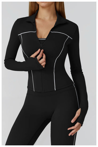 Women’s Quick-Dry Fitness Jacket – Zip-Up Long Sleeve Gym & Running Top with Thumb Holes