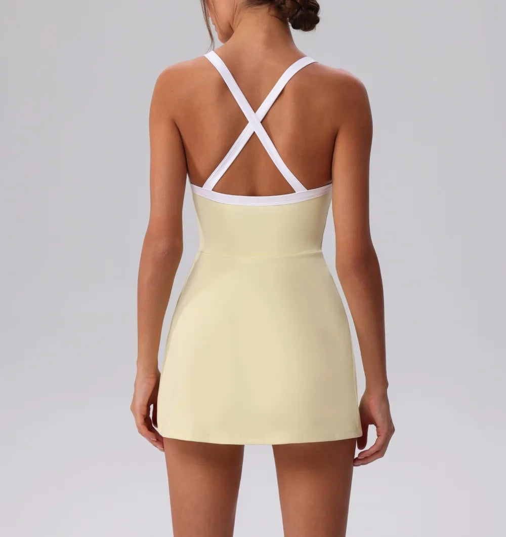 Women’s Golf & Tennis Sports Dress – Slim Fit Anti-Exposure Workout Dress with Open Back