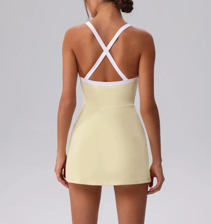 Women’s Golf & Tennis Sports Dress – Slim Fit Anti-Exposure Workout Dress with Open Back