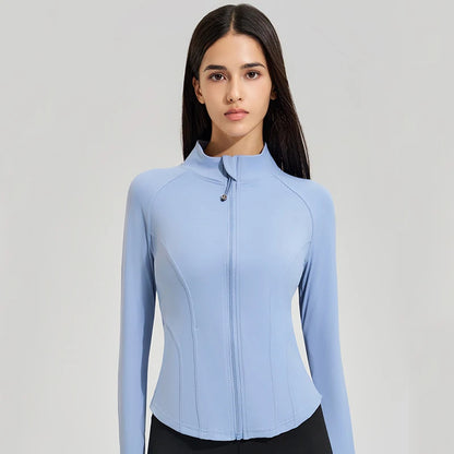 Women’s Slim Fit Running Jacket – Breathable Long Sleeve Gym & Workout Top