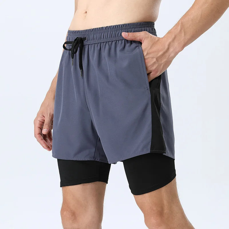 Men’s Double Layer Running Shorts – Loose Fit Quick-Dry Fitness & Training Pants