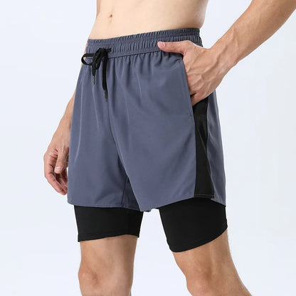 Men’s Double Layer Running Shorts – Loose Fit Quick-Dry Fitness & Training Pants