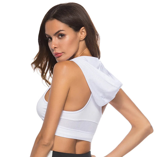 Women’s Quick-Dry Hooded Sports Tank Top – Elastic Fitness Yoga Running Vest