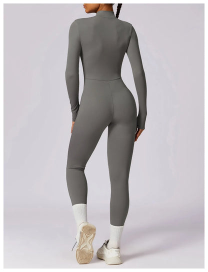 Warm Plush One-Piece Fitness Jumpsuit for Women | Long Sleeve Gym Wear