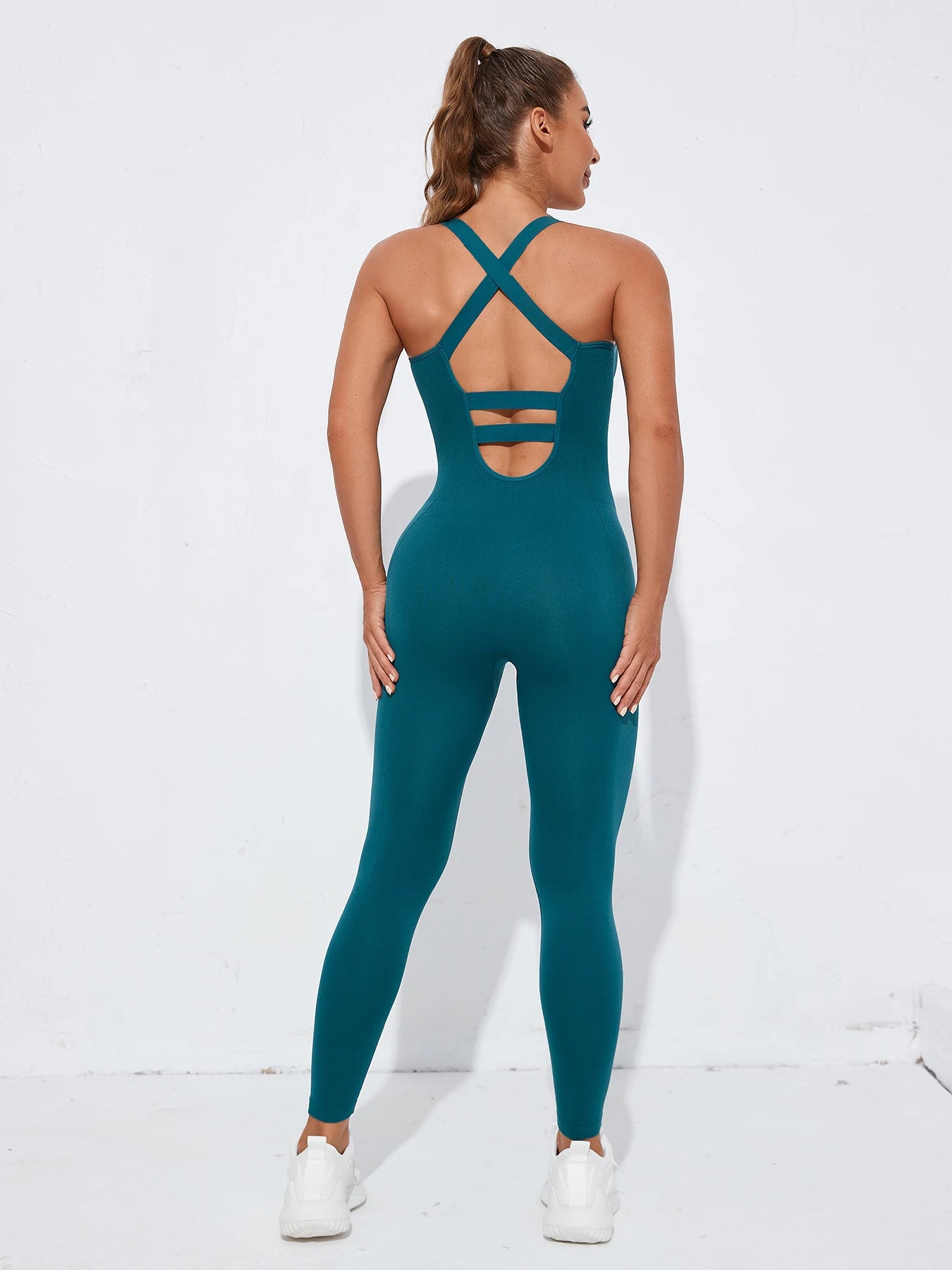 Women’s Backless Bodycon Jumpsuit – Sleeveless Hollow Out Active Romper