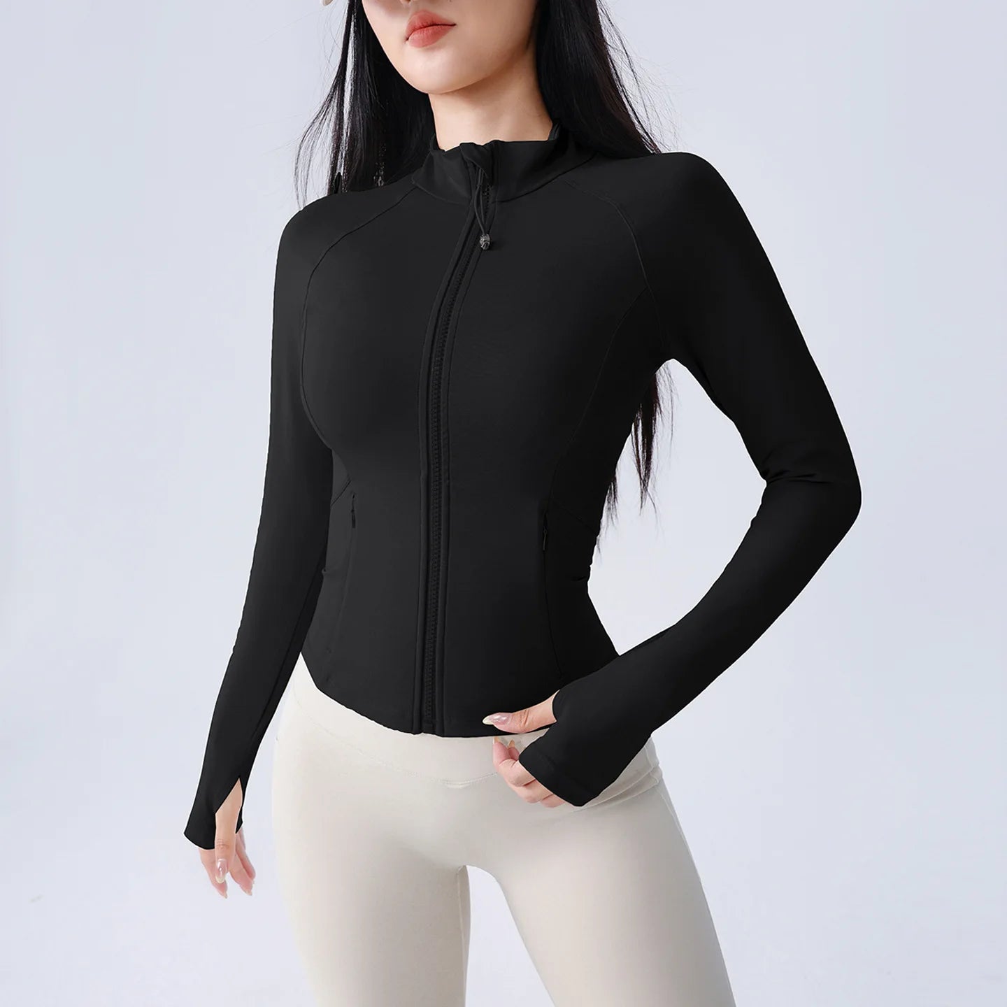 Women’s UV-Protect Slim Fit Zip Jacket – Stand Collar Long Sleeve Activewear for Gym & Running