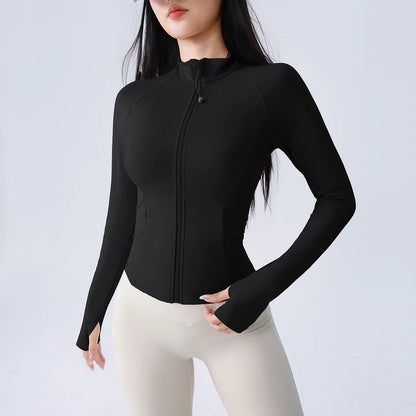 Women’s UV-Protect Slim Fit Zip Jacket – Stand Collar Long Sleeve Activewear for Gym & Running