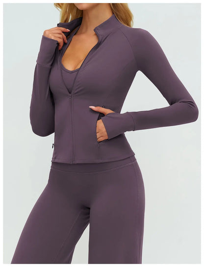 Women’s Zip-Up Performance Jacket – Long Sleeve Quick-Dry Gym & Yoga Activewear