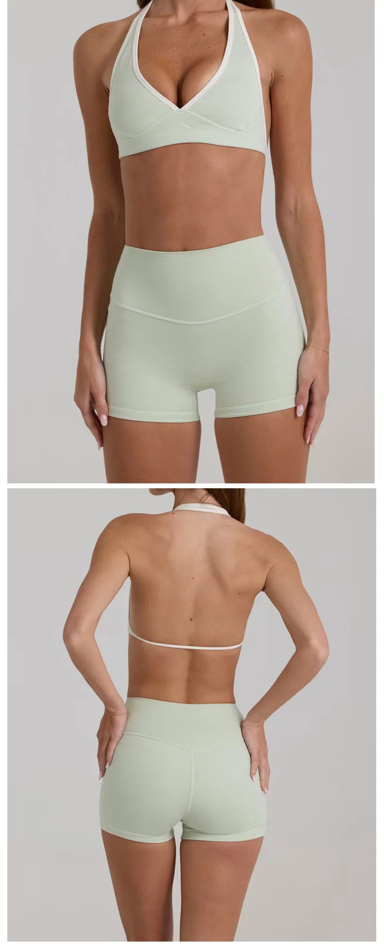 Women’s High Elastic Activewear Set – Seamless Sports Bra & Biker Shorts