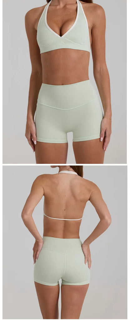 Women’s High Elastic Activewear Set – Seamless Sports Bra & Biker Shorts