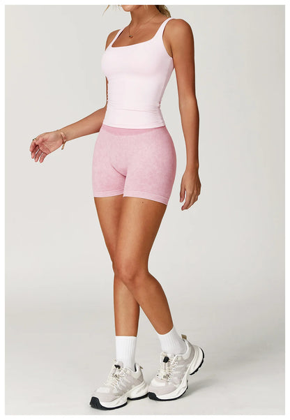 Women’s High Waist Sand Washed Gym Shorts – Sculpt & Lift Fit