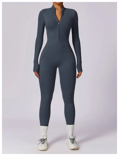 Warm Plush One-Piece Fitness Jumpsuit for Women | Long Sleeve Gym Wear