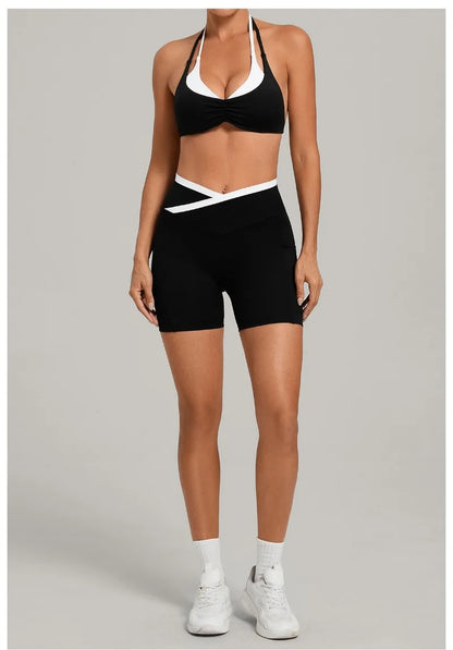Women’s Seamless Yoga Set – Slim Fit Sports Bra & High-Waist Sculpt Shorts