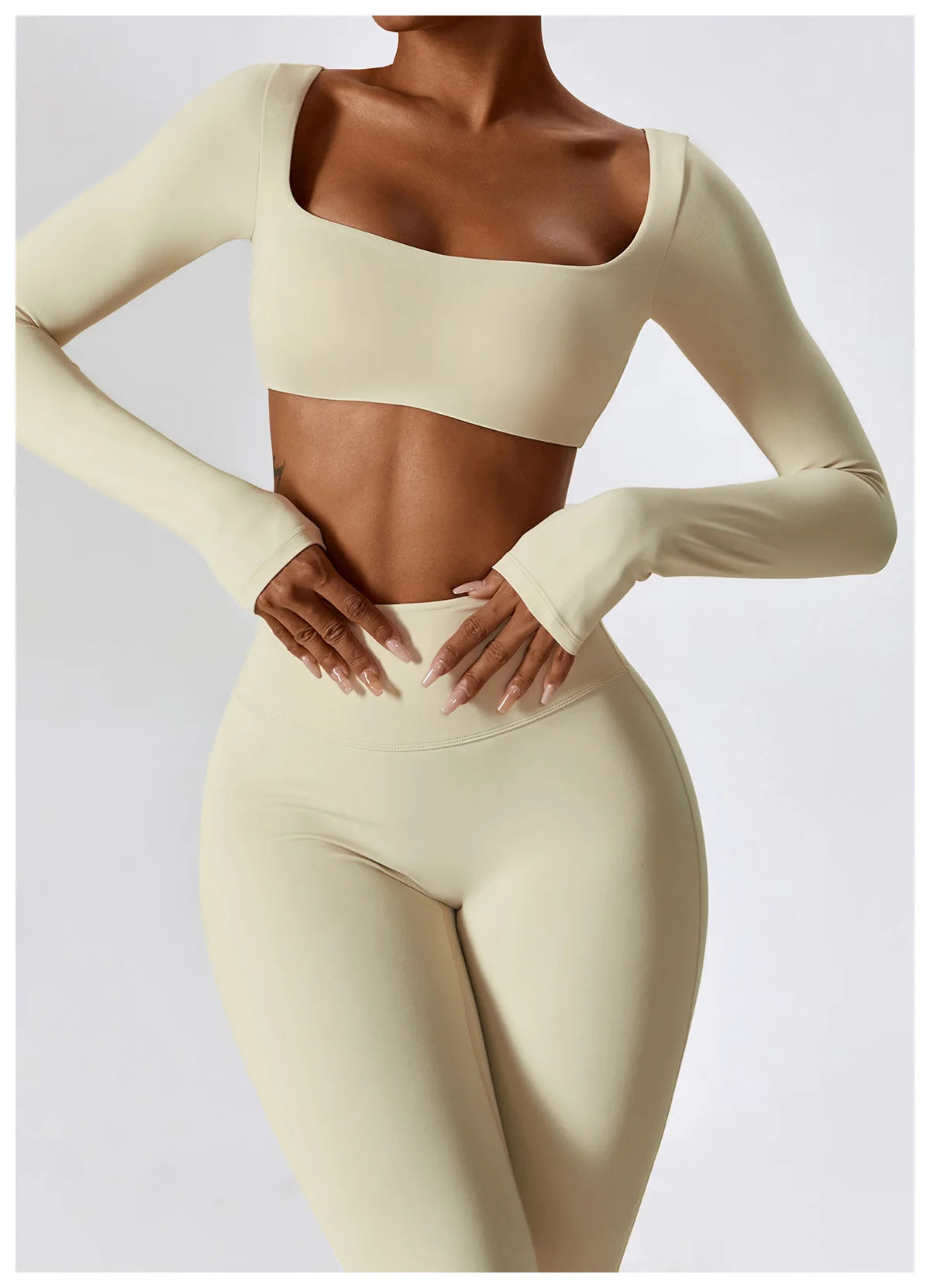 Women’s Seamless Activewear Set – Long Sleeve Crop Top & Sculpting Gym Leggings (2PCS)