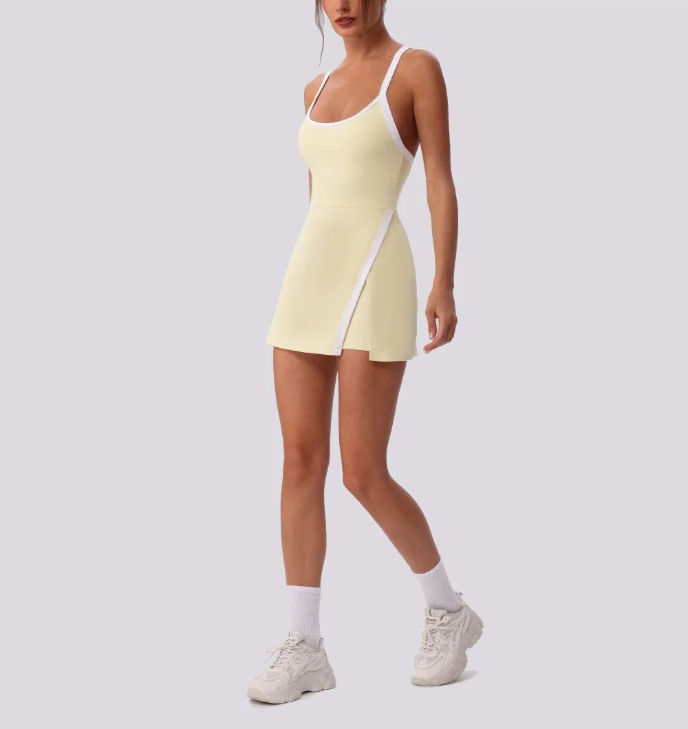 Women’s Golf & Tennis Sports Dress – Slim Fit Anti-Exposure Workout Dress with Open Back