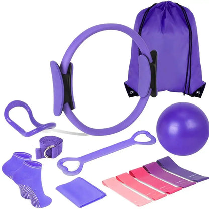 Pilates Ring Set 13 Pcs - Home Gym Equipment for Strength Training, Toning & Stretching incl. Yoga Accessories - All Levels