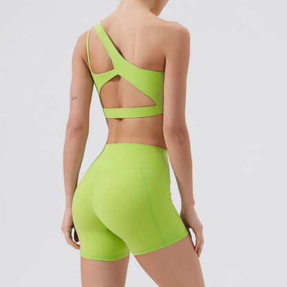 Women One Shoulder Sports Bra – Push Up Shockproof Yoga & Gym Workout Bra