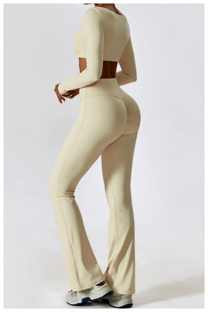 Women’s Seamless Activewear Set – Long Sleeve Crop Top & Sculpting Gym Leggings (2PCS)