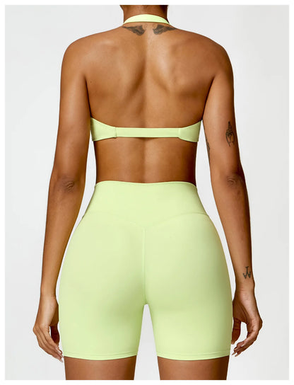 SculptFit Halter Sports Bra – Open Back Push-Up Gym Top