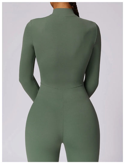 Warm Plush One-Piece Fitness Jumpsuit for Women | Long Sleeve Gym Wear