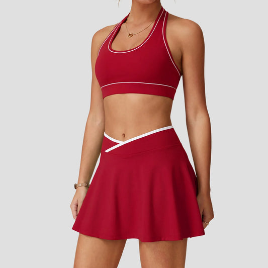 2-Piece Women’s Activewear Set – Halter Sports Bra & Tennis Skirt | Gym, Golf & Yoga Outfit