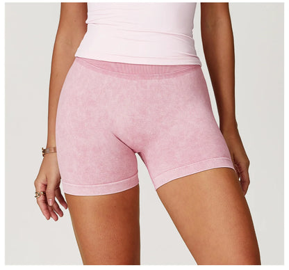 Women’s High Waist Sand Washed Gym Shorts – Sculpt & Lift Fit