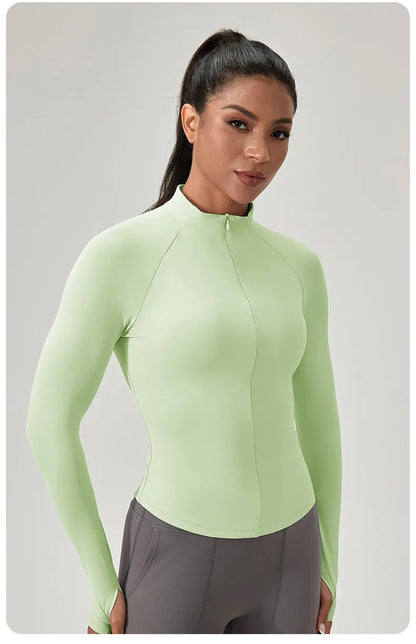 Women's Half-Zip Performance Top – Sculpt Fit Long Sleeve Activewear