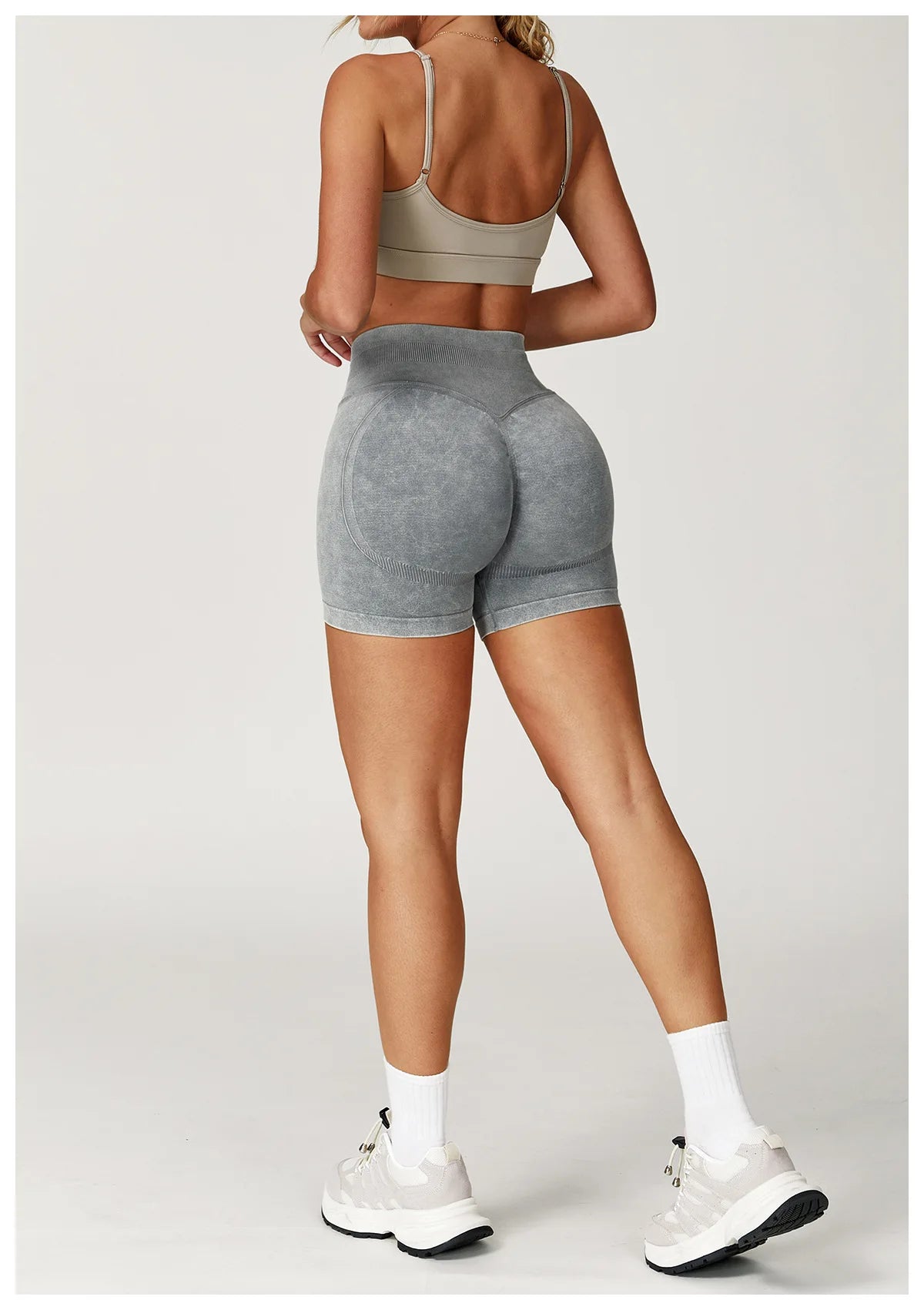Women’s High Waist Sand Washed Gym Shorts – Sculpt & Lift Fit