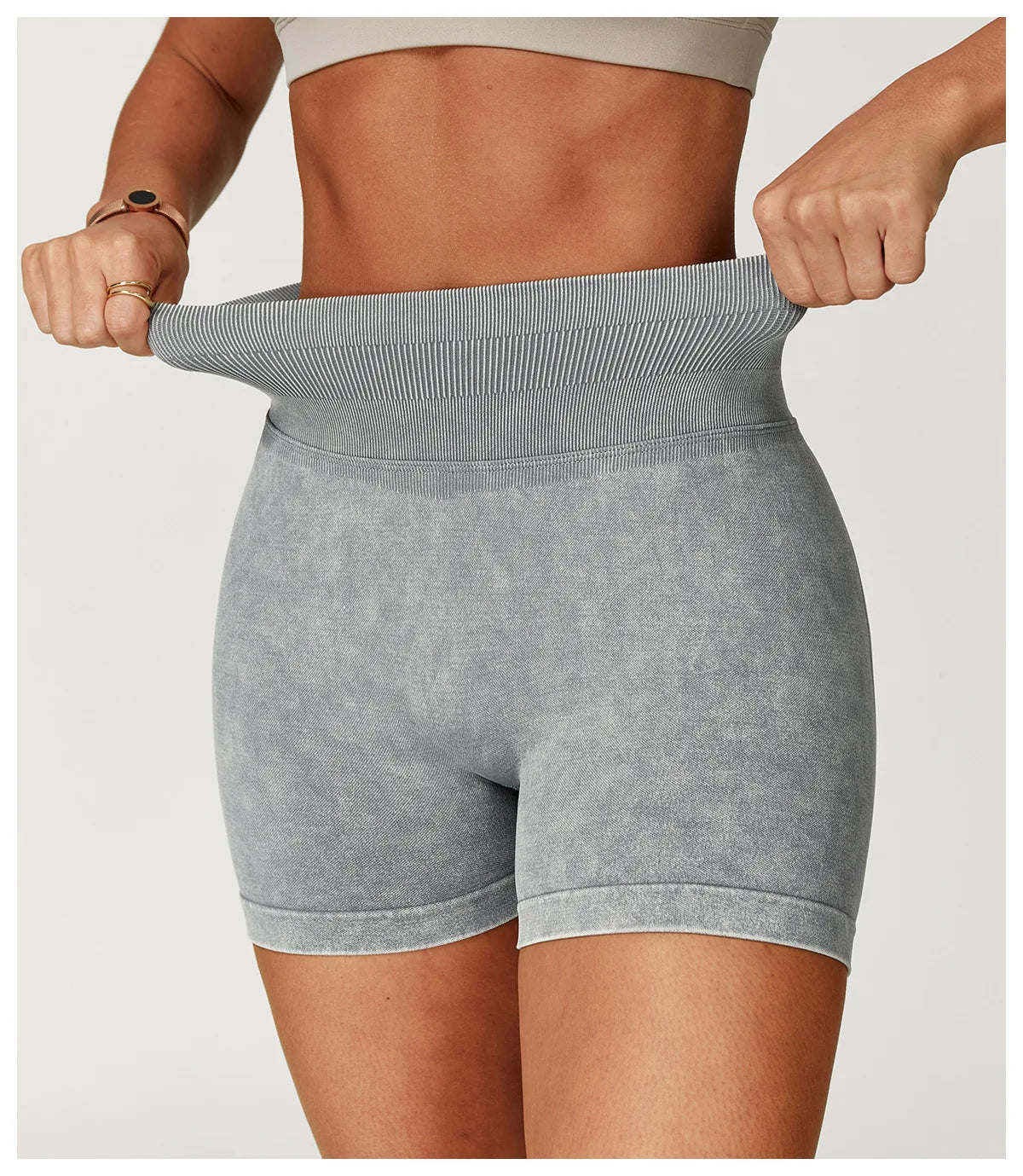 Women’s High Waist Sand Washed Gym Shorts – Sculpt & Lift Fit
