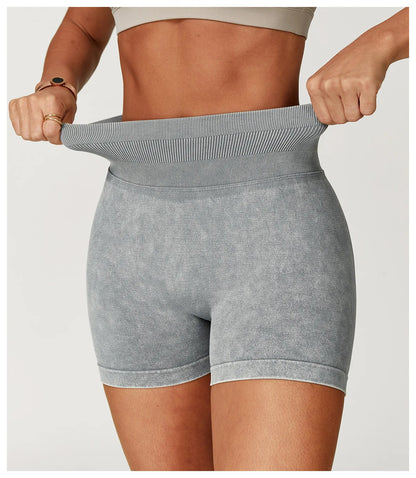 Women’s High Waist Sand Washed Gym Shorts – Sculpt & Lift Fit