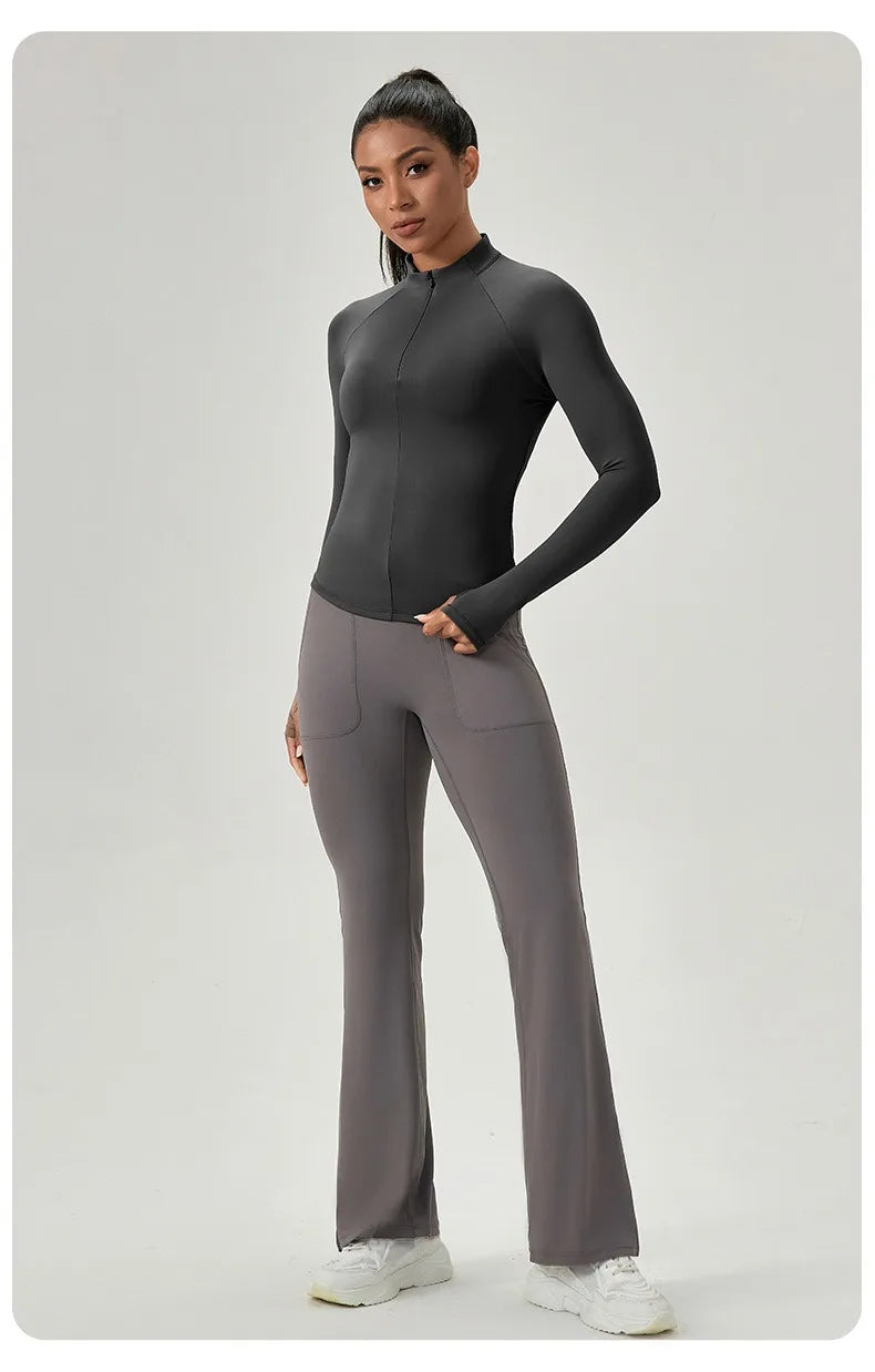 Women's Half-Zip Performance Top – Sculpt Fit Long Sleeve Activewear