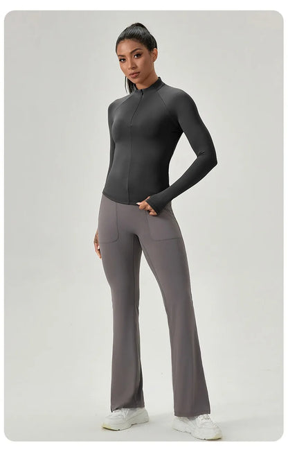 Women's Half-Zip Performance Top – Sculpt Fit Long Sleeve Activewear