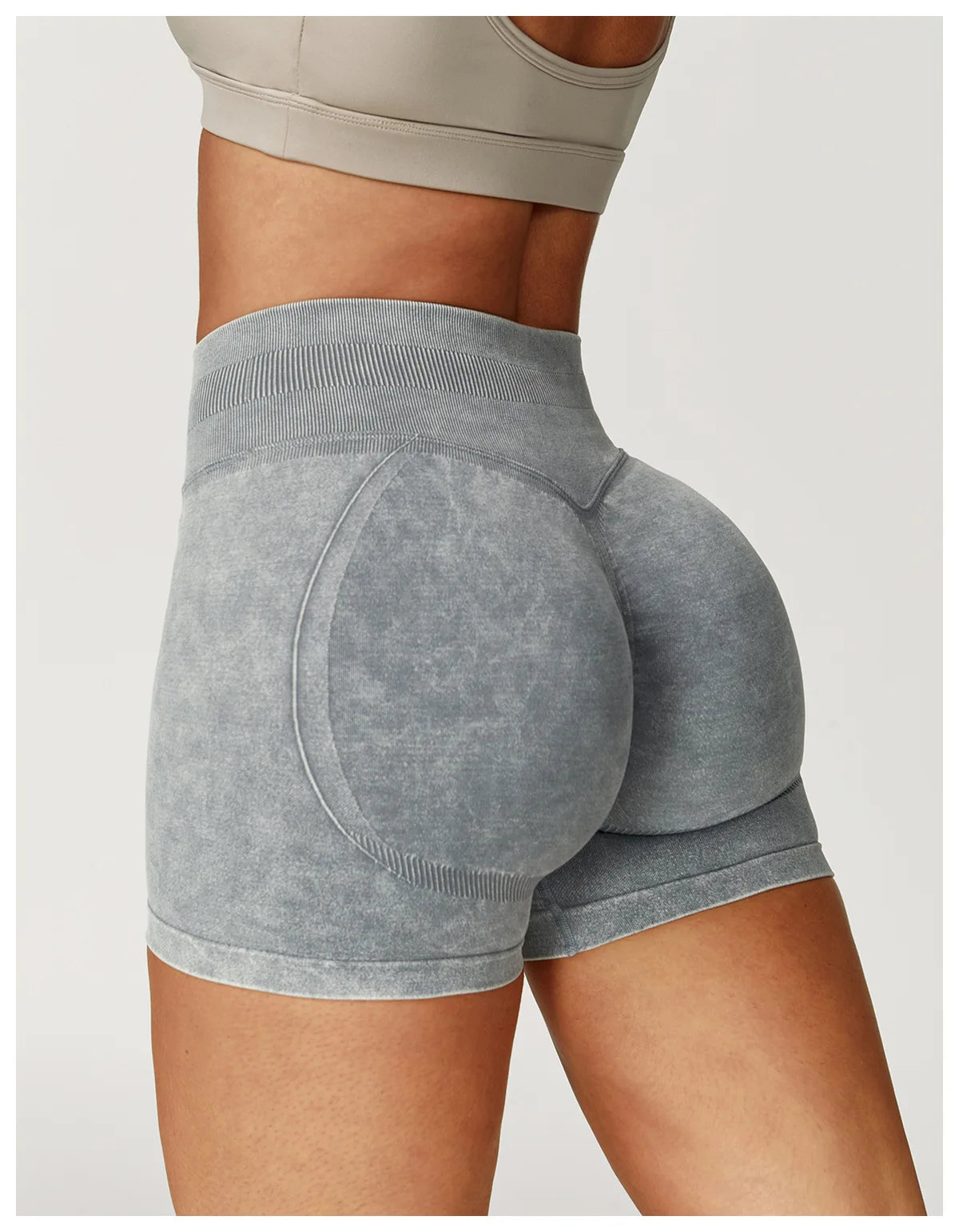 Women’s High Waist Sand Washed Gym Shorts – Sculpt & Lift Fit