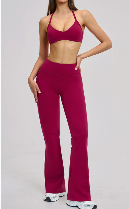 Women’s Flare Leggings Set with Hollow Back Sports Bra | Gym & Yoga