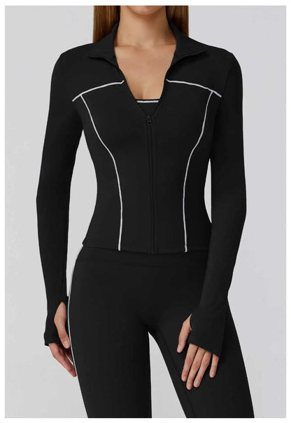 Women’s Quick-Dry Fitness Jacket – Zip-Up Long Sleeve Gym & Running Top with Thumb Holes