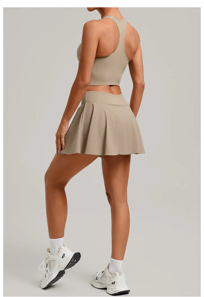 Women’s Tennis Skirt Set – High Waist Activewear with Pockets