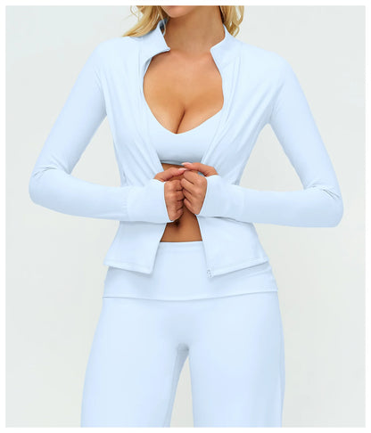 Women’s Zip-Up Performance Jacket – Long Sleeve Quick-Dry Gym & Yoga Activewear