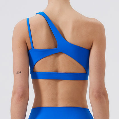 Women One Shoulder Sports Bra – Push Up Shockproof Yoga & Gym Workout Bra