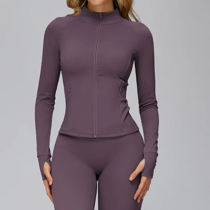 Women’s Zip-Up Performance Jacket – Long Sleeve Quick-Dry Gym & Yoga Activewear